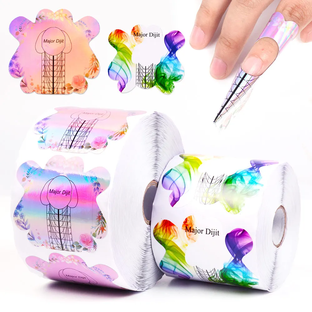 

Major Dijit 500 pcs/rolls 300PC/ROLL Gel Nail Art Extensions Forms Manicure Long Soft Dispoal Aluminum Custom Dual Nail Form, 4 colors