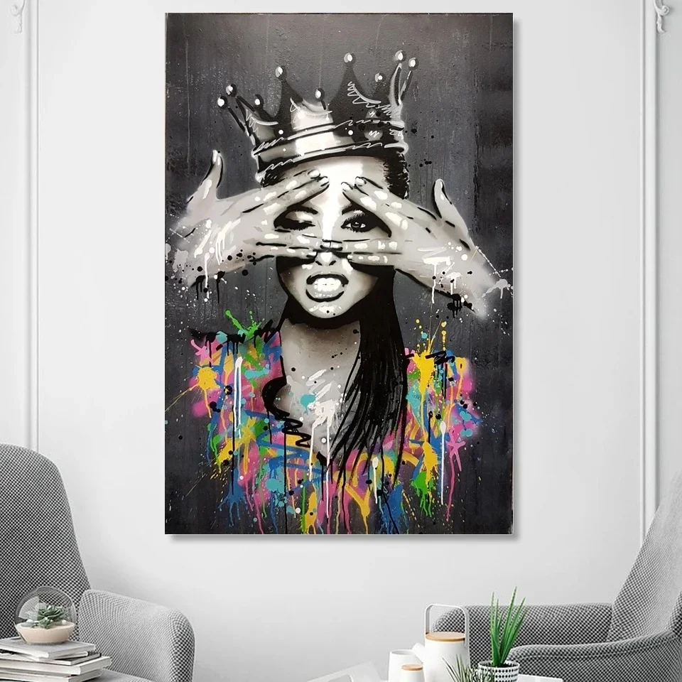 

Abstract Crown Girls Portrait Poster Canvas Painting Figure Wall Art Graffiti Banksy Art Pop Posters and Prints Home Decor