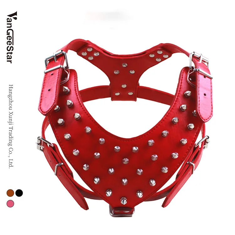 

2022 coastal trendy fashion wholesale pu leather Spiked Rivet Studded dog pet harness for Medium Large Dogs Pitbull Mastiff