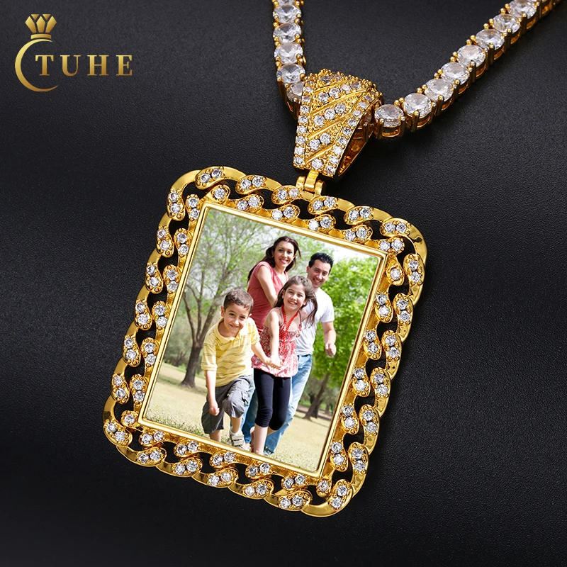 2022 Jewelry 18K Gold Plated Hip Hop Men Women Cuban Chain Custom Photo Pendant Zircon Diamond Picture Pendant Charm Necklace