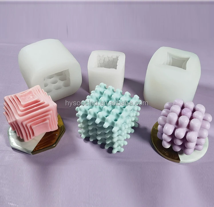 

Chocolate Mousse Cake Candle Mould Cement Plaster Gypsum Fondant 3D Clay Soap Tool Baking Silicone Magic Cube Candle Mold Stock