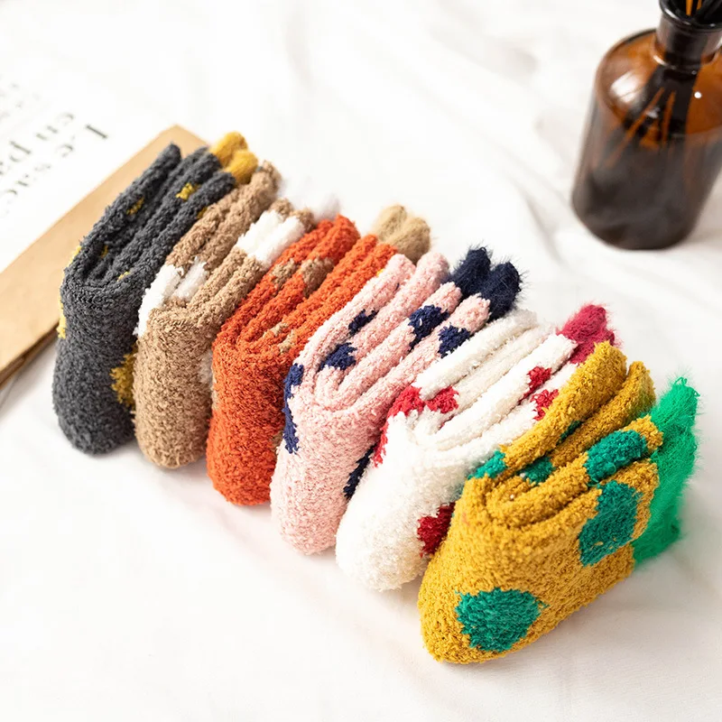 

Thick winter baby wool loop socks Jacquard knitted coral velvet Dot design Warm cute kids children in tube cozy socks, Multicolor