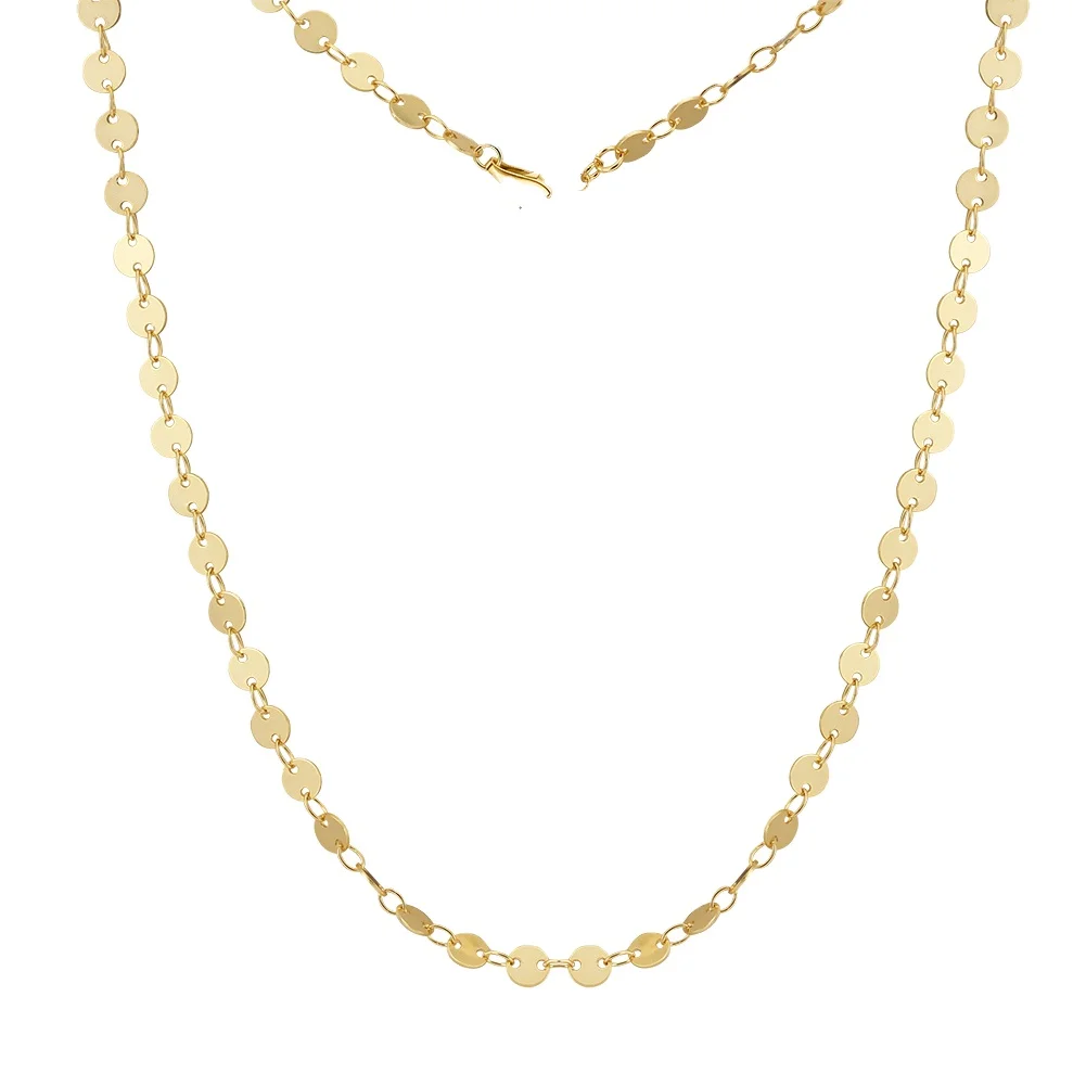 RINNTIN SC80 4MM Polished Disc Yellow Gold Adjustable Size 925 Sterling Silver Choker Necklace for Women Jewelry