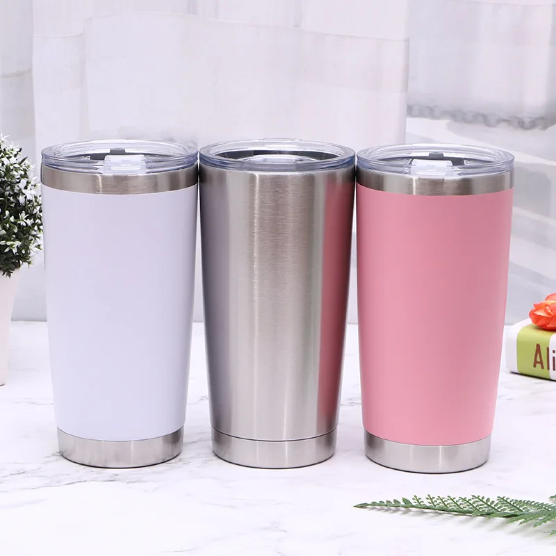 

Wholesale Bulk Custom Printed 20 Oz Clear Lids Silver Double Wall Stainless Steel Tumbler, Slive, customized