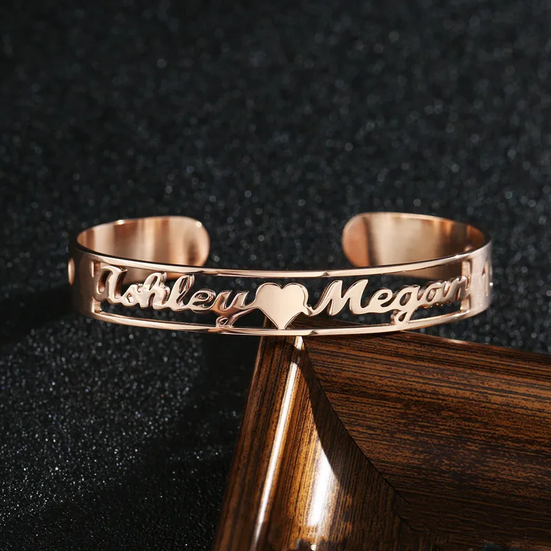 

Customized Nameplate Name Bracelet Cuff Personalized Rose Gold Stainless Steel Custom Bangles