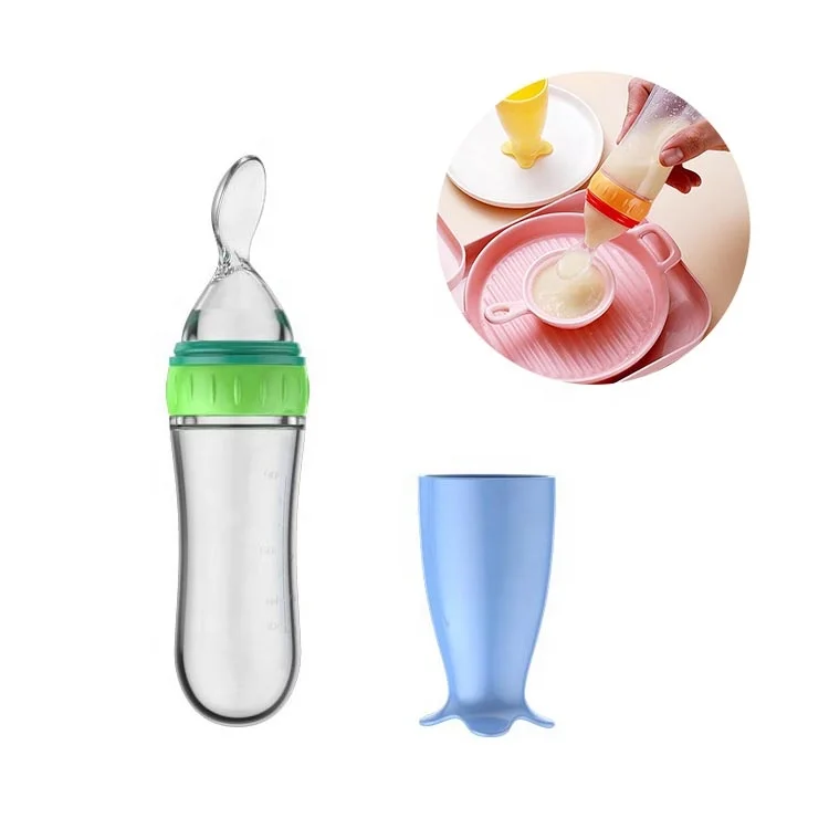 

90mL Amazon Hot Selling Pacifier Fruit Fresh Silicone Bottle Squeeze Spoon,Baby Food Feeder, Pink,blue,yellow,white,green