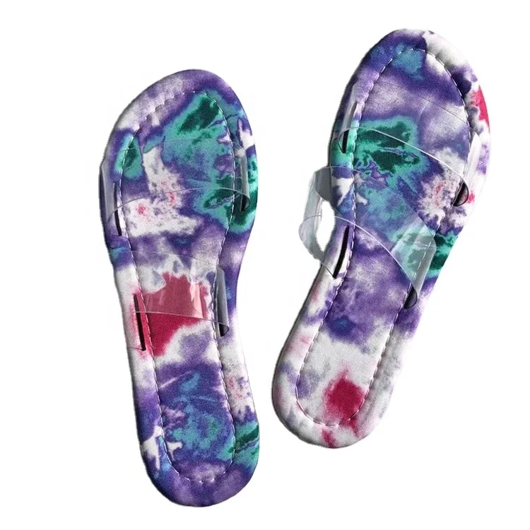 

High Fashion Wholesale Transparent Summer Slippers Flat Print Tie Dye Sandals Women