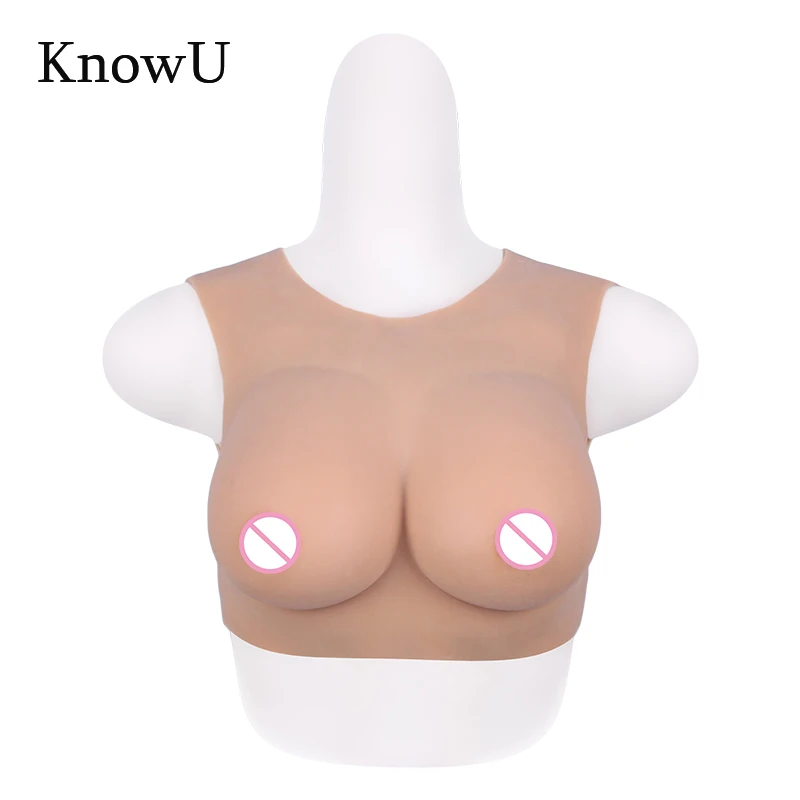 

KnowU Artificial Round Collar 30 Size Boobs Crossdress Silicon Breast Prosthesis C/D/F Breast Form Low Neck for Transgender, 6 color available