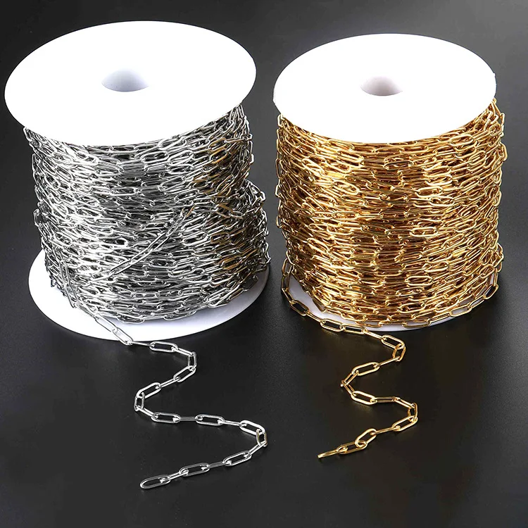 

Vacuum plating 0cal round link chain 14k 18k gold plated stainless steel paperclip chain cable chain