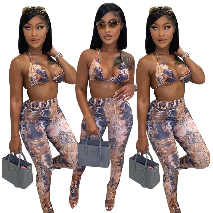 

JM033 Sexy wholesale printed two piece bodycon sets woman pants two piece pants set