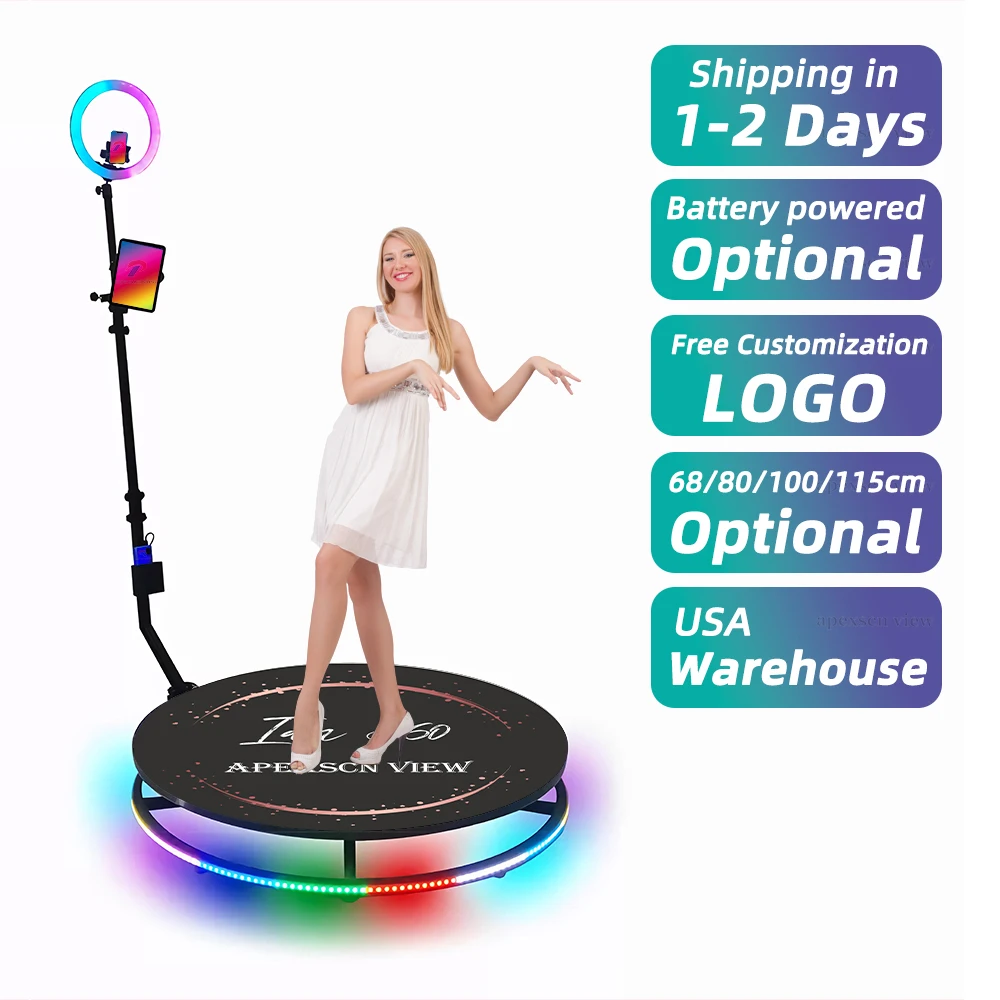 

360 Photo Booth Machine for Parties 68cm Platform Automatic Spin Camera Video Booth for Weddings Events Rental