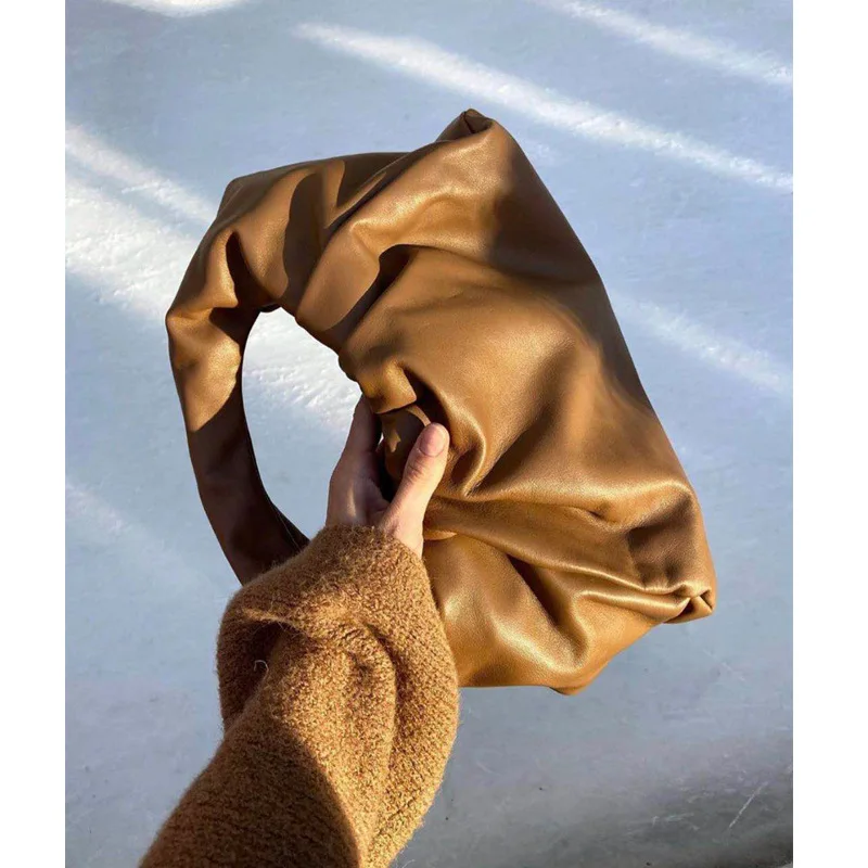 

Genuine Leather Female Bag Crescent Pleated bag Small Portable Single-shoulder Underarm