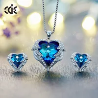 

embellished with crystals from Swarovski Jewelry Blue Heart Earrings Necklace Pendant Set