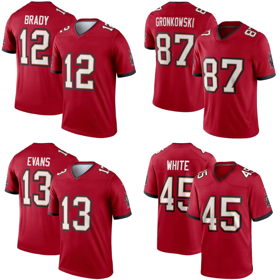 

wholesale Tampa Bay City Stitched American Football Jersey Men's Buccaneer Red Team uniform 12# Tom Brady 13 Evans Gronkowski