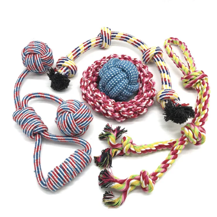 

pet dog toy double knot cotton rope teeth cleaning dog rope toy pet set, Orange,red