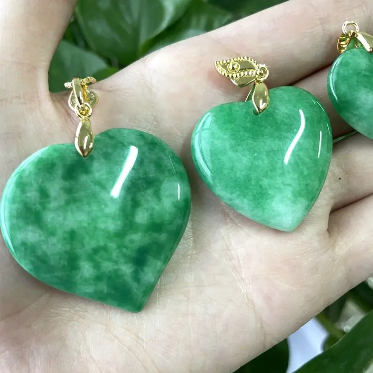 

jade jewelry green jade heart pendant Stainless Steel Jewelry Chain Natural Stone Heart Design jade necklace