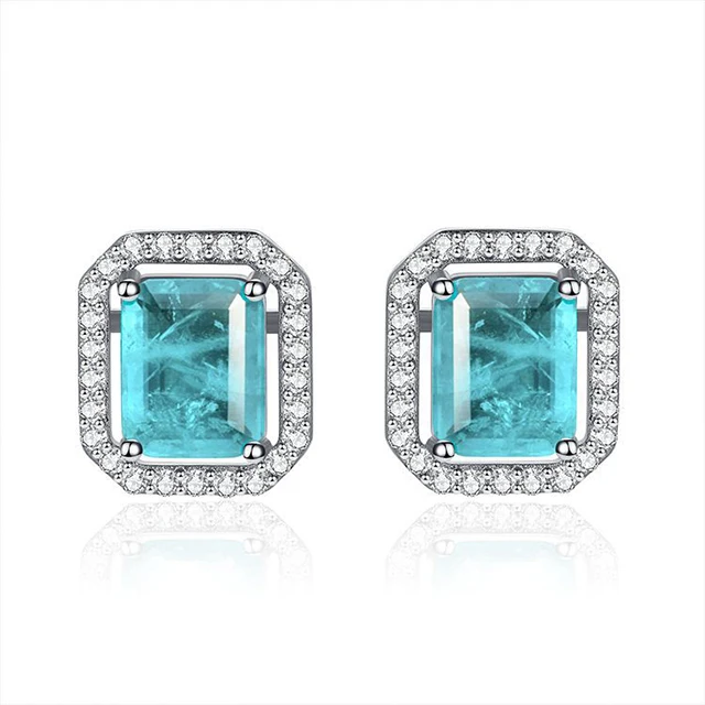 

Fashion Emerald Cut Paraiba Diamond Stud Earrings Jewelry Fashionable Earrings For Women