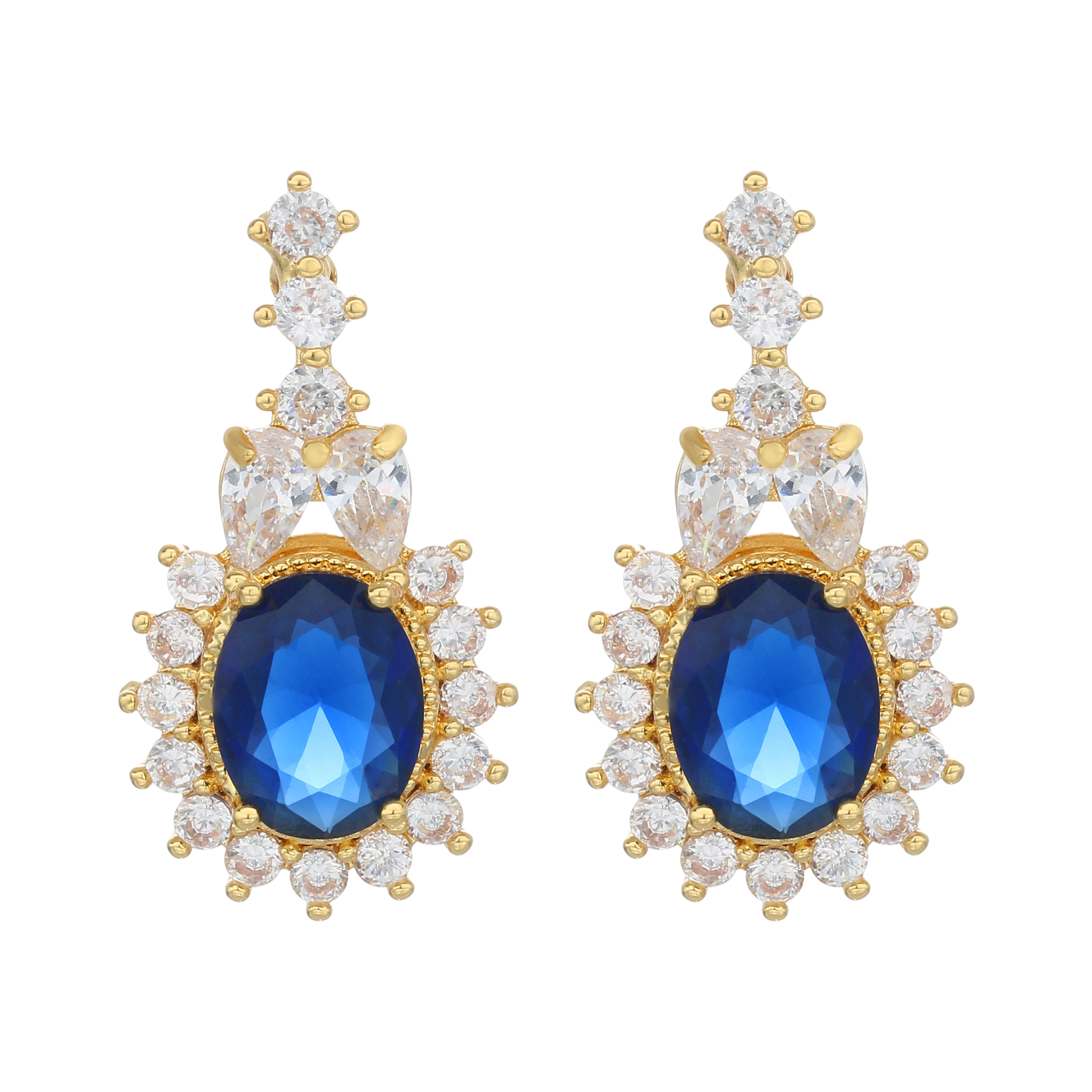 

Classic Retro Accessories Round Sapphire Drop Earrings Shiny Claw Setting Sun Flower Dangle Earrings Women