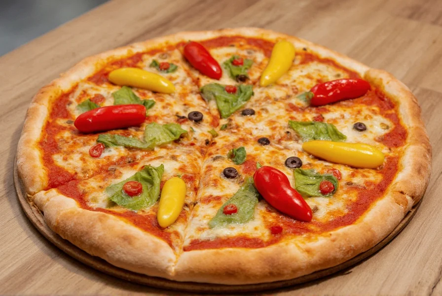 Pizza with various pepper toppings showing proper placement and preparation techniques