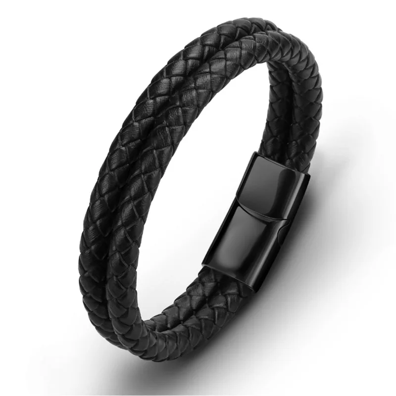 

double-layer leather bracelet custom stainless steel men's jewelry accessories
