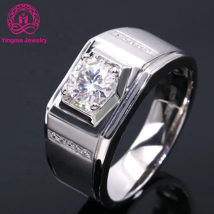 

1ct simple design jewelry moissanite diamond mens rings silver sterling 925 with white gold plated mens wedding ring