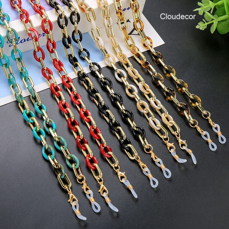 

Acrylic Sunglasses Holder Cadena Para Lentes Eyeglass Chain Masked Strap Gold Plated Acrylic Glasses Lanyard For Eyewear Chain