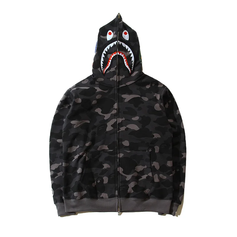 

Fashion Designer Bape Shark Head Camouflage Shading Hooded Cardigan Sweatshirt Jacket, Customized colors
