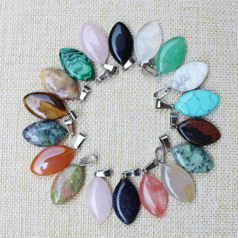 

Assorted Natural Stone Oval Horse Eye Pendants Quartz Turquoises Tiger Eye Opal Aventurine Charms for Necklace Jewelry Making