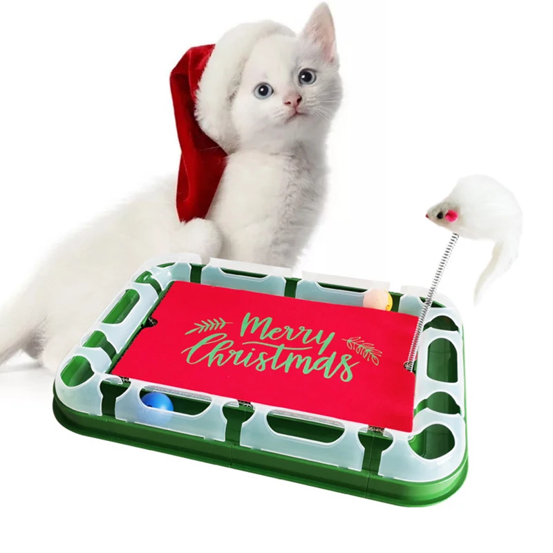 

New hot-selling Christmas style DIY track pet interactive toy removable cat scratcher mouse cat toy set wholesale, Custom
