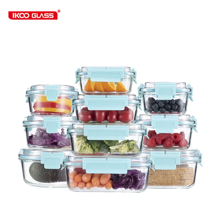 

Airtight Food Storage Container glass meal prep with silicon gasket, Blue