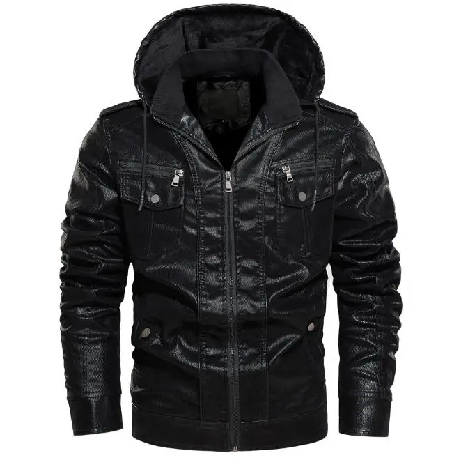 

Fashion PU leather jacket male motorcycle suit male new hooded leather jacket and velvet are stylish and versatile jacket