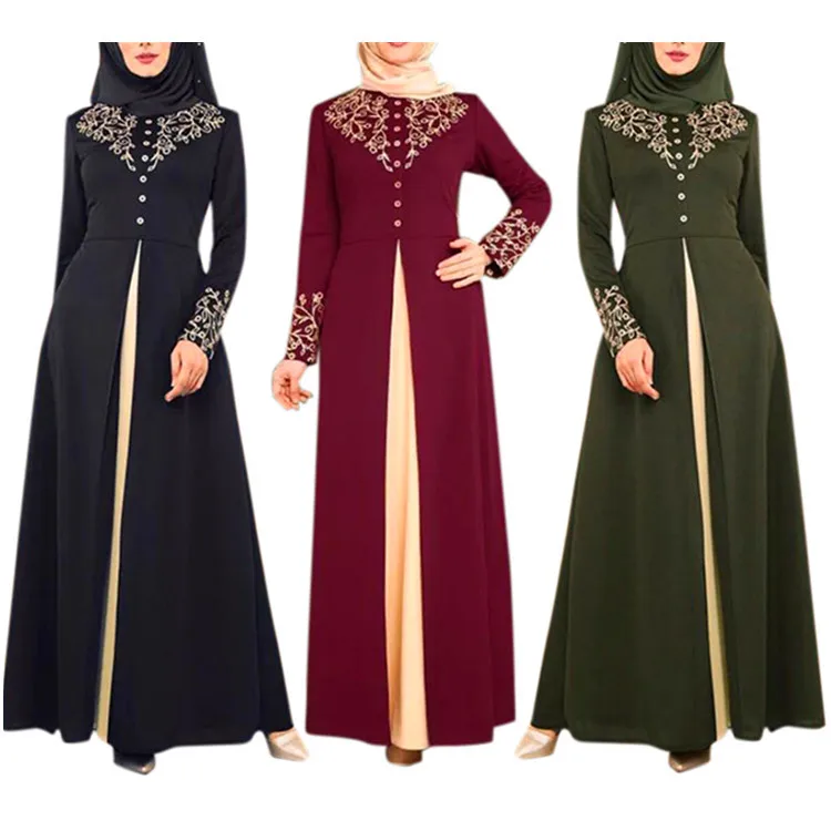 

2021 Spring And Autumn Women Dress Fashion Stamping Muslim Abaya Floral Casual Full Sleeve Ladies Muslim Maxi Dresses