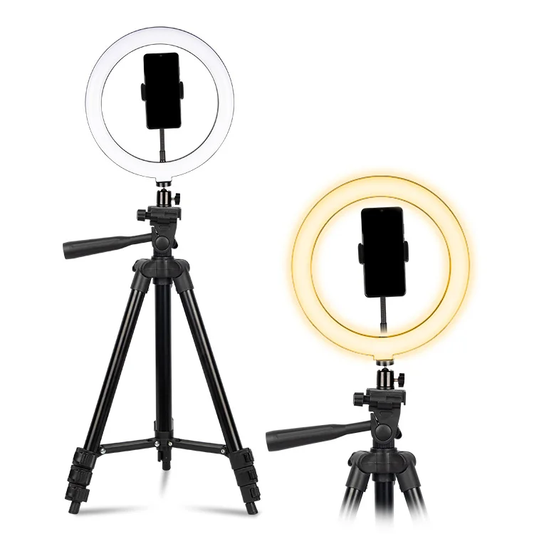 

10 Inch Dimmable LED selfie ring lamp light with tripod 26cm ring lamp multi-color, Black