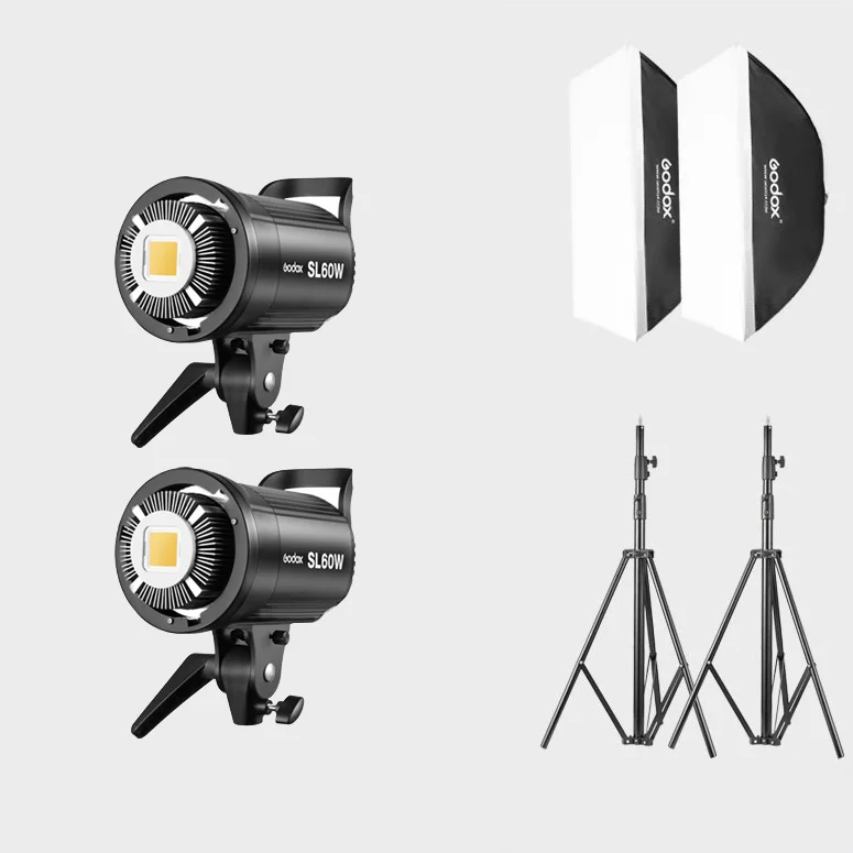 

60x90CM Softbox Lighting Kits Professional Light System Godox SL-60W Led Continuous Video Light set for Live stream