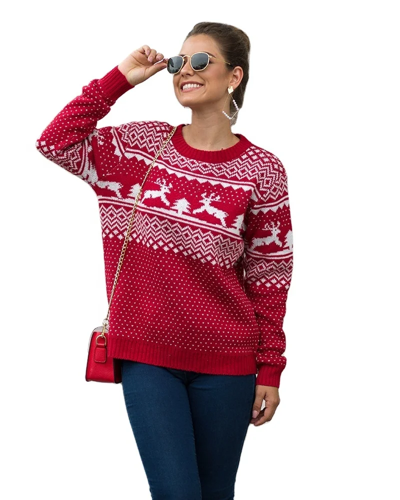 

Women's Autumn And Winter Christmas Snowflake Elk Sweater Round Neck Loose Oversized Sweaters, Picture