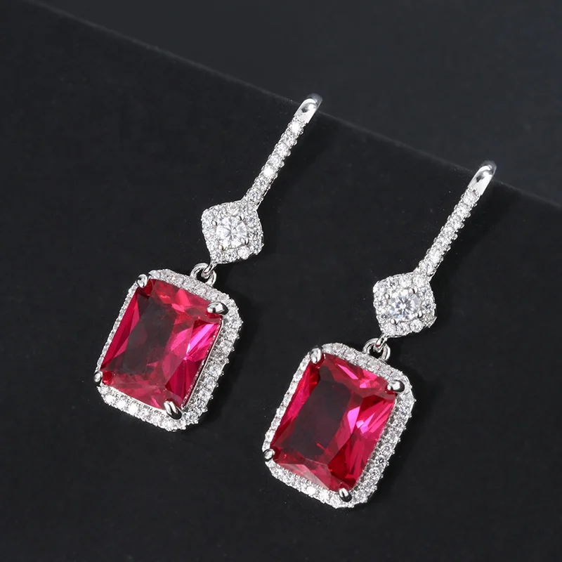 

Luxury Ruby Created Diamonds Gemstone Earrings Wedding Engagement Fine Jewelry Wholesale