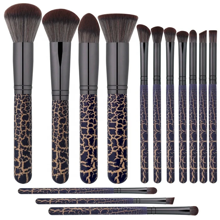 

Professional 14pcs Leopard Wooden Handle Synthetic Hair Makeup Brush Makeup brush suppliers, As picture