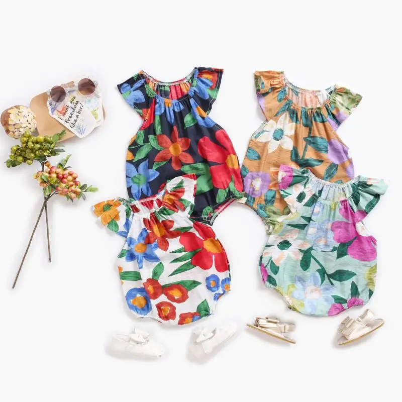 

cotton summer baby clothes floral printed toddler baby girls rompers clothing