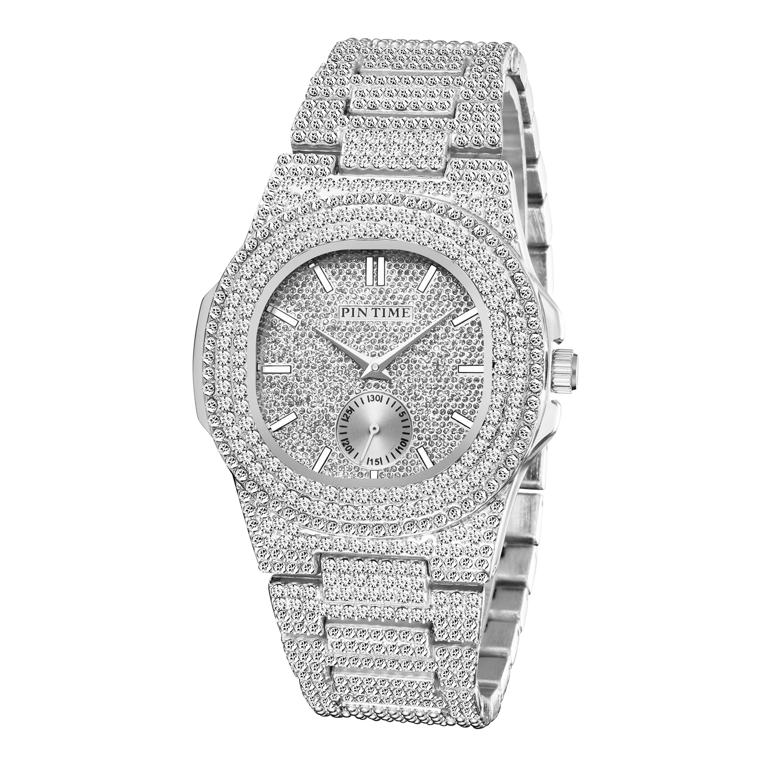 

Custom Logo Men Casual Dress Watch Shinning Diamond Iced Out Hip Hop Watches All Dial Work Luxury Women Watches PP Design