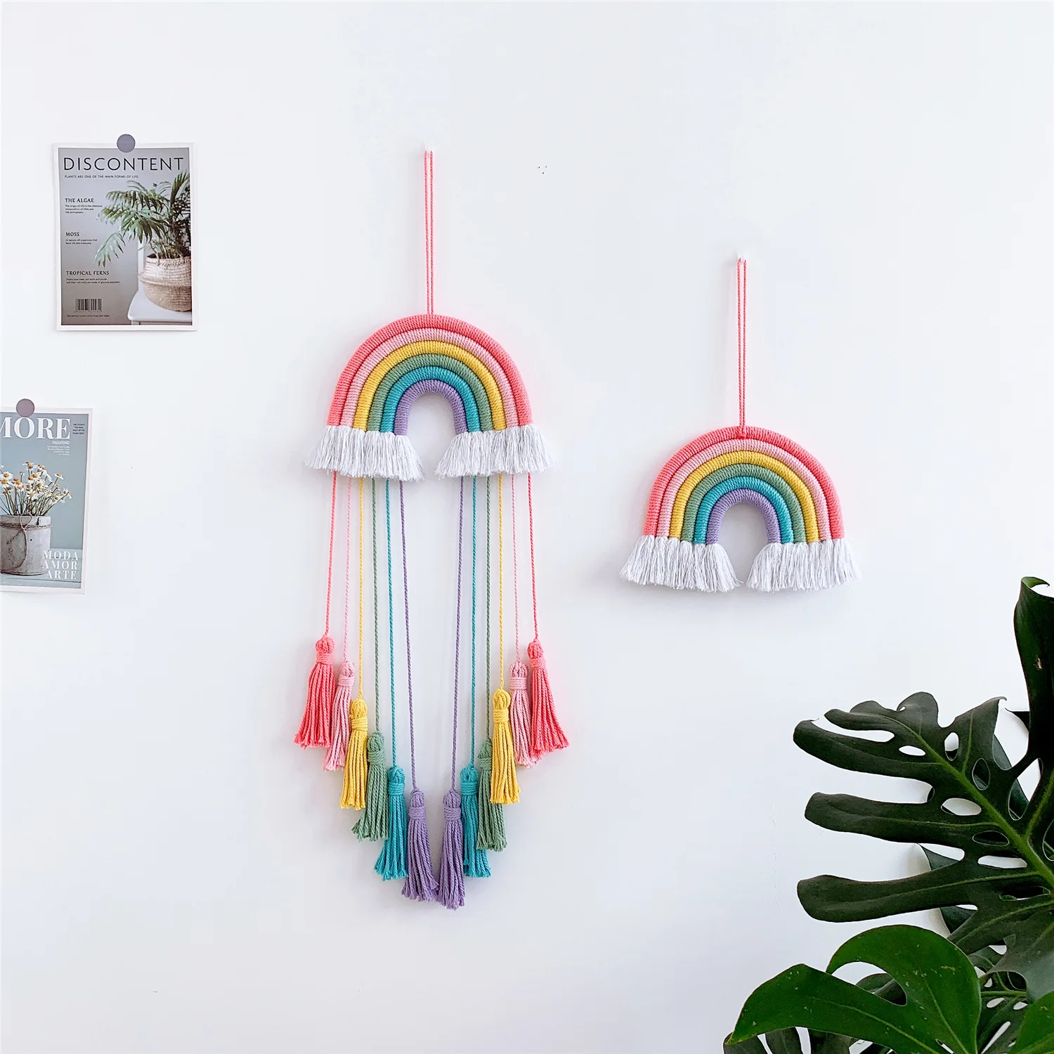 

Handmade Macrame Woven Tassels Rainbow Tapestry Wall Hanging Pendant Nursery Baby Kids Room Decor Ornament, Multi color