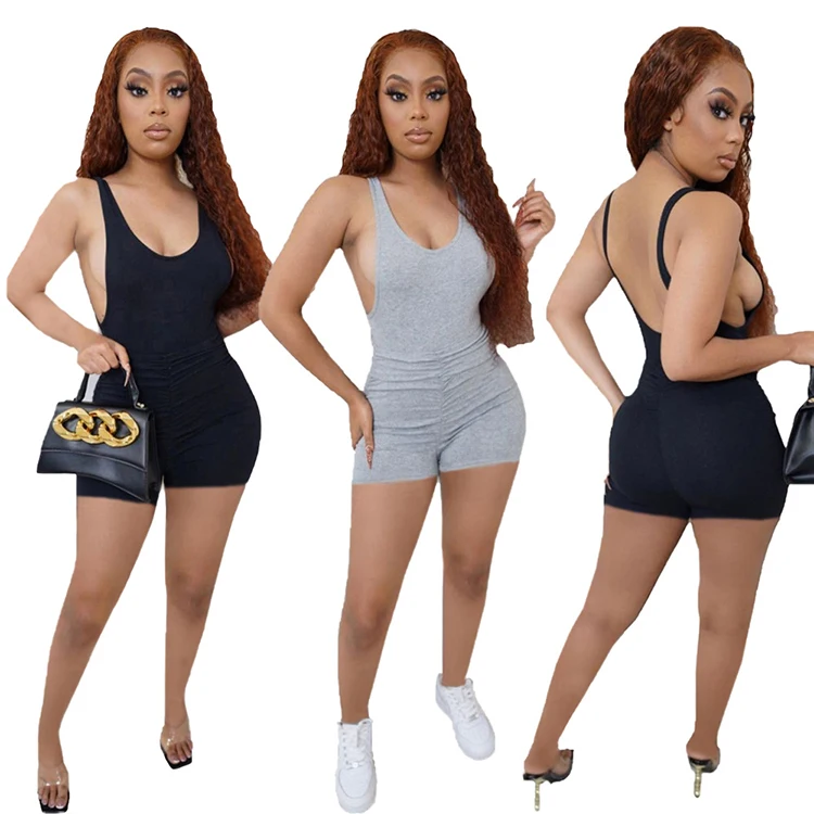 

LY8040 New Sexy Vest Jumpsuit Summer Women High Quality Backless Jumpsuit Shorts
