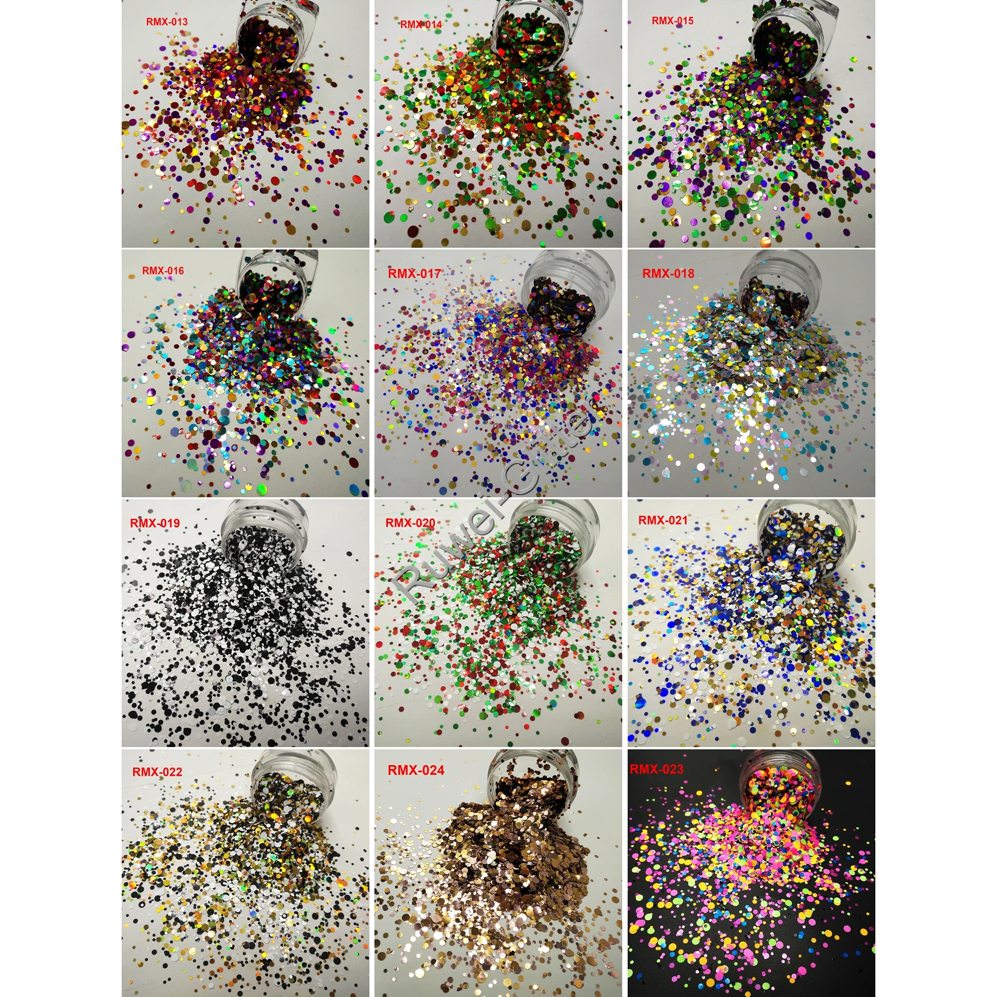 

12Colors Holographic Laser Silver Chunky Glitter Mix Round Dots Shape for Makeup Nail Art Facepaint
