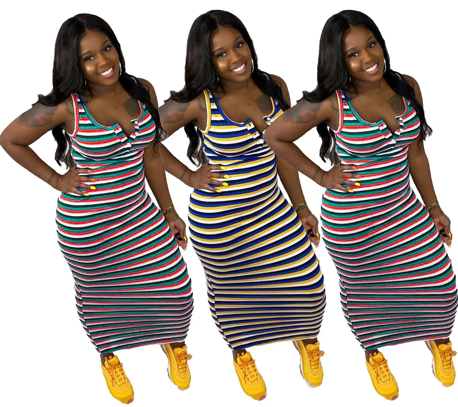 

MD-20062218 2022 New Plus Size Women's Dresses stripe Women Casual Loose Dresses Plus Size Summer Dresses