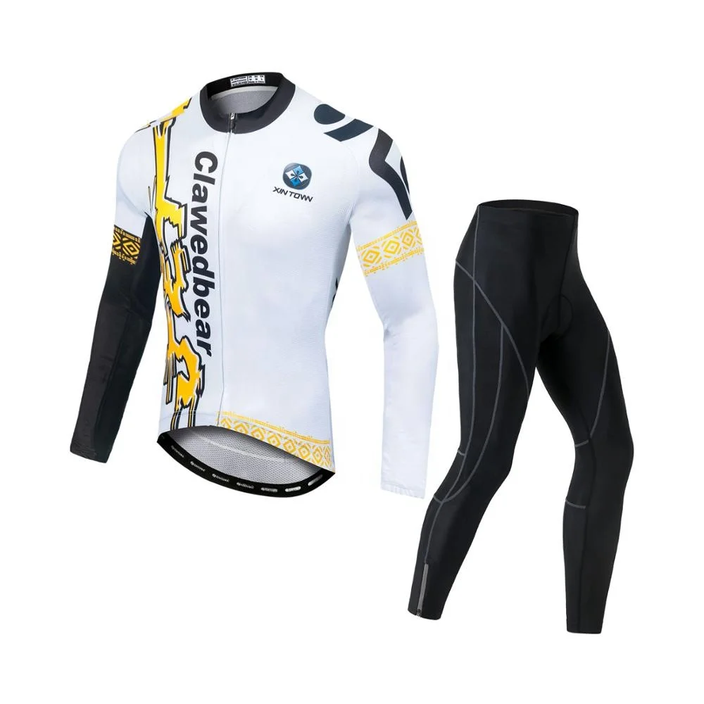 

New pattern cycling jersey set spring men bike sports wear polyester long sleeve bicycle clothing, White