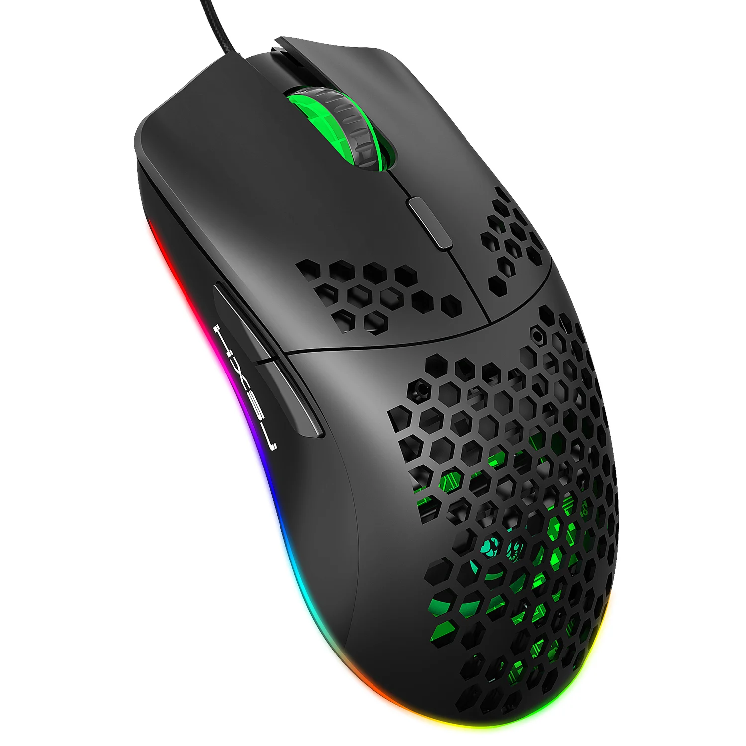 

J900 6400 DPI Programmable Lightweight Light Weight Plug and Play Honeycomb Shell 6D Hollow Out LED RGB Gaming Mouse