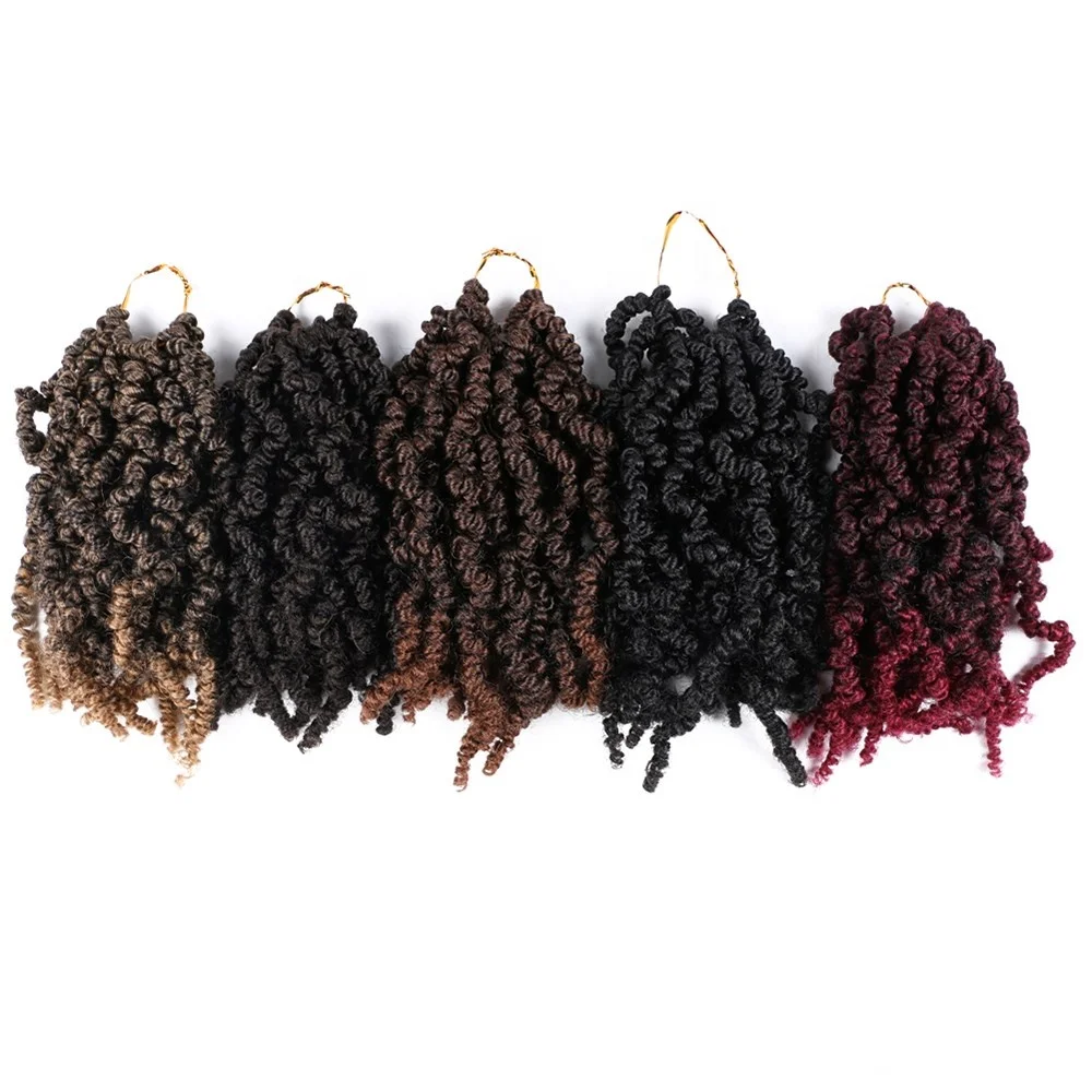 

Wholesale Ombre 10inch Pre-twisted Spring Twist Hair Short Curly Bomb Passion Twist Crochet Braiding Synthetic Hair