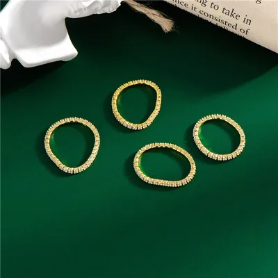 

S925 Sterling Silver Iced Square Crystal Rhinestone Finger Ring Tennis Chain CZ Rings For Women