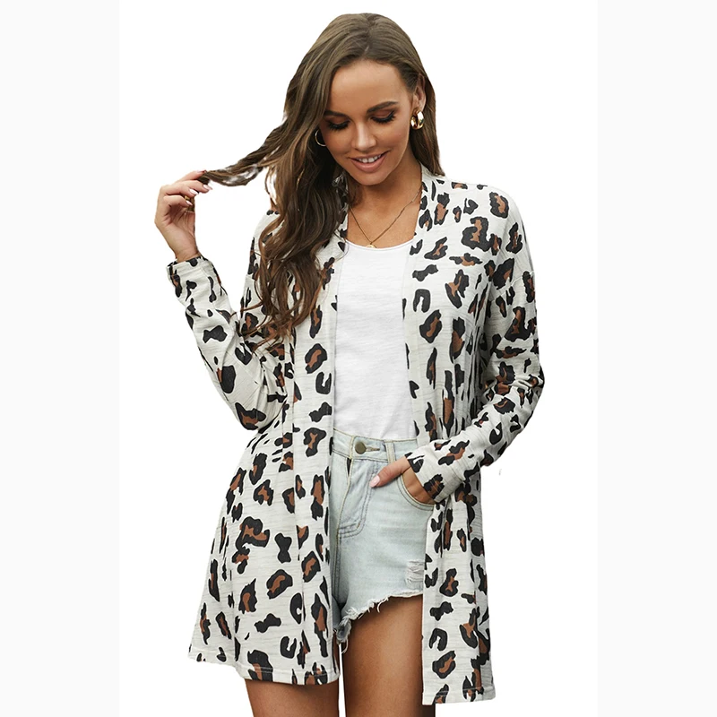 

Top selling Factory Customizied Leopard Print Open Front Knitted Cardigans For Women, Customized