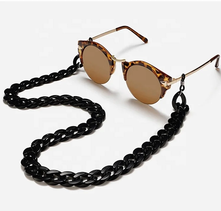 

Trendy Big Flat Acrylic Acetate Necklace Sunglasses Chain Glasses Holder Eyewear Eyeglass Chain, Silver gold black