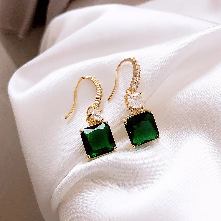 

Simple long emerald crystal earrings green emerald gemstone earring gold plated emerald earring aretes